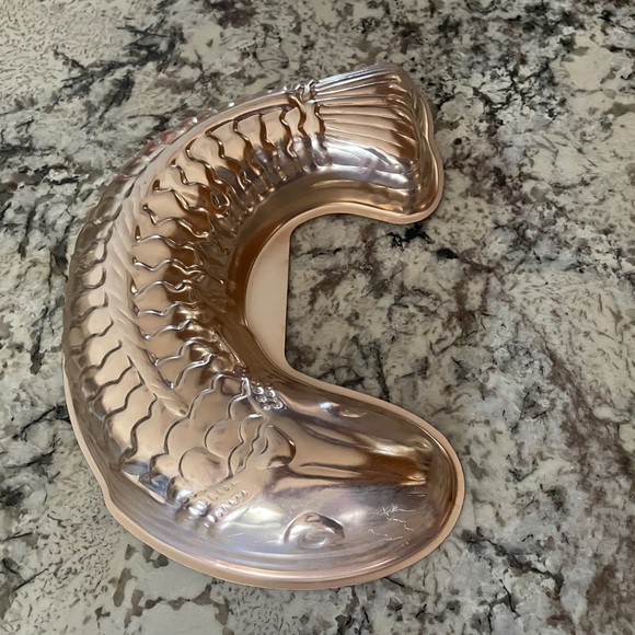12" VTG Copper-tone Fish Shaped Carp Koi Jello Gelatin Cake Mold - Picture 2 of 5